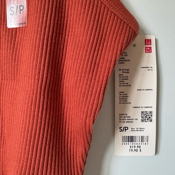 NWT Uniqlo Cropped Ribbed Tank, Orange size Small - Picture 3 of 6